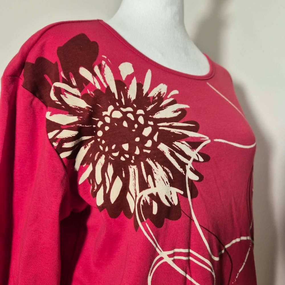 Jess & Jane NWT 100% Cotton Scarlet Red Artsy Dandelion Flower Carmen Shirt XL - Picture 2 of 11